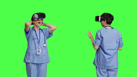 Medical-assistant-uses-interactive-vr-glasses-to-check-disease-treatment